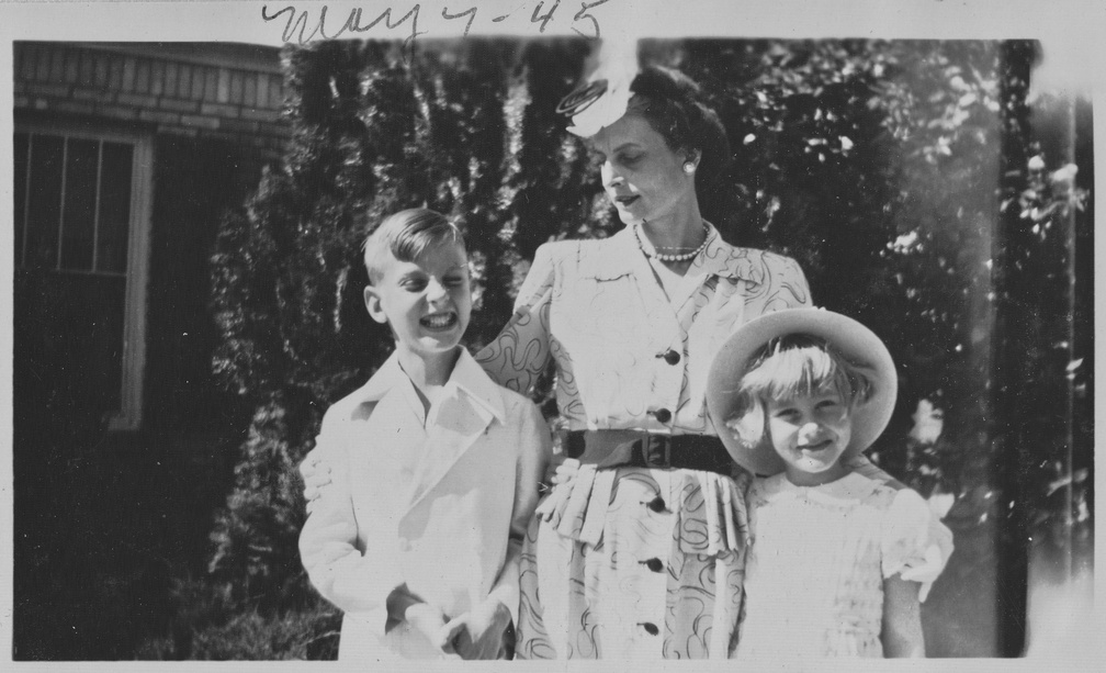 1945, May: All dressed up, Wally, Esther and Kathy