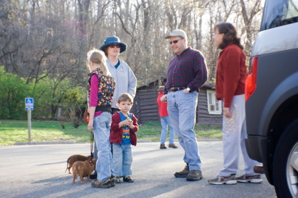 The gathering: Wally, Abbey, Boh, Evan, Dave, Jill and the pupps