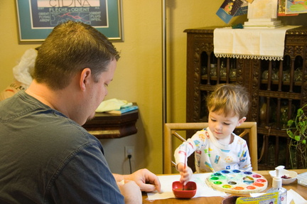 Wally and Daddy painting with water colors