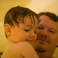 Daddy and Wally in the shower...all is well