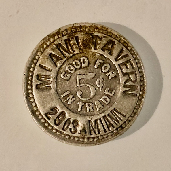 I understand that this is a token from the tavern that was at the back end of the Paul's Market building. I found it in an old cigar box full of Paul's stuff. IMG_3671.jpeg
